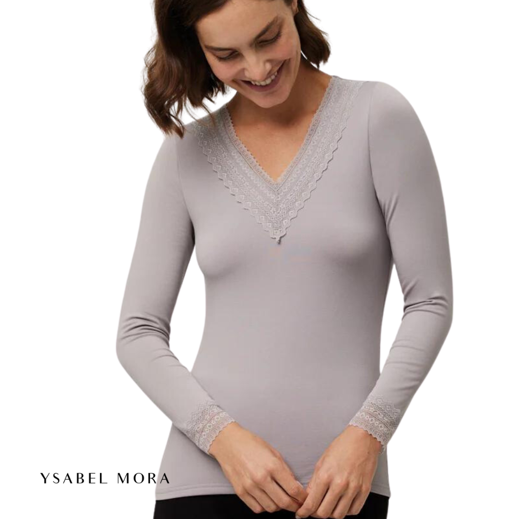 Camiseta Térmica Manga Larga y Cuello Pico Mujer - YSABEL MORA