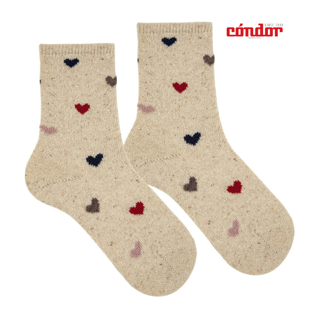 Calcetines cortos de tweed con corazones bordados - Condor