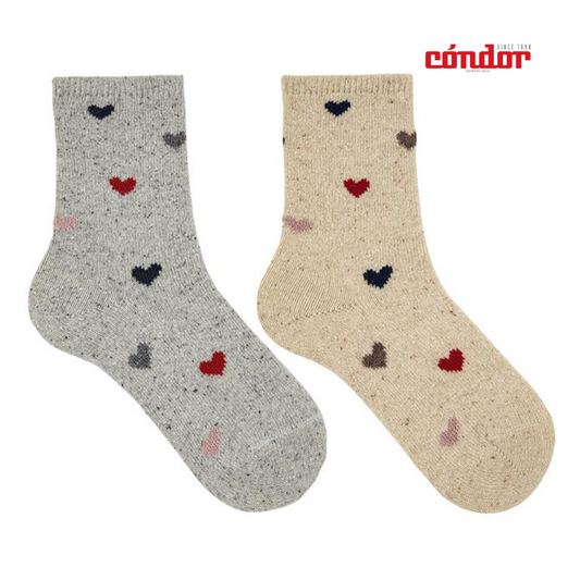 Calcetines cortos de tweed con corazones bordados - Condor